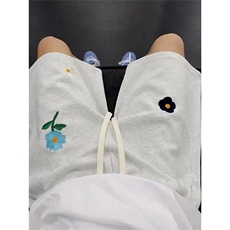 灰色美式复古小花刺绣短裤男款夏季潮牌宽松慵懒风裤子情侣五分裤，男装牛仔裤，星座1210-1