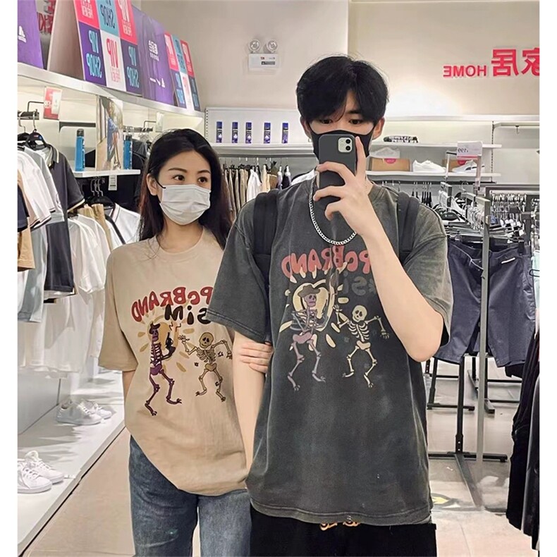 抖音得物供货 240克重磅现货宽松美式纯棉水洗做旧印花T恤ATSX11图片