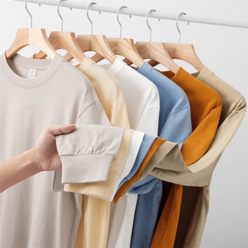 230g男女秋冬精梳棉宽松长袖纯棉T恤螺纹袖口开衩衫打底衫，男装T恤，电商A110