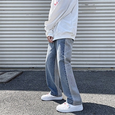 2024秋冬新款高街阴阳拼接潮牌直筒宽松牛仔裤NB64-P50控69，男装牛仔裤，星座914-3
