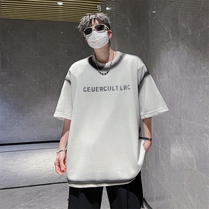 港风夏款男短袖T恤字母印花荧光渐变色休闲T恤衫T016 P40图片
