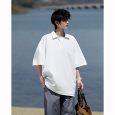 8XL-M假两件V领短袖t恤男夏翻领半袖宽松重磅华夫格大码DT001P40，男装T恤，电商B312