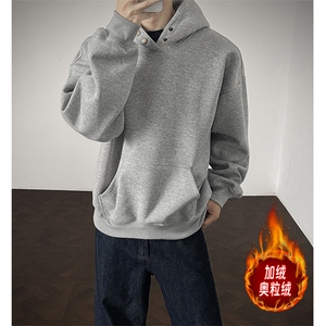 重磅500克双排扣连帽卫衣纯色宽加绒奥粒绒外套上衣RH5343JR-P57