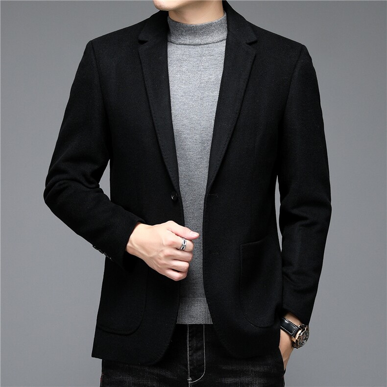 2021羊毛西服男西服领中年男士休闲潮流外套ALXB8201-P300图片