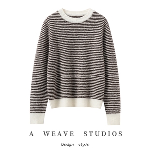 2025年秋季时尚百搭通勤简约休闲圆领条纹长袖，女装羊绒衫，臻维羊绒