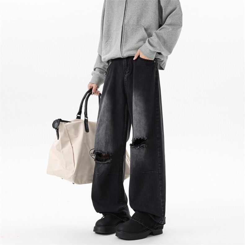 8XL-M现货牛仔裤大码复古水洗高街破洞裤子直筒乞丐裤NZ9011/P58A，男装牛仔裤，电商B238