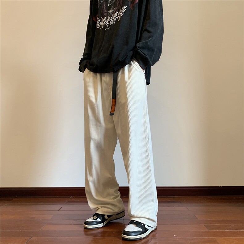 秋冬拖地裤子灯芯绒宽松百搭直筒长裤男港风休闲裤K321-P38图片