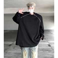 美式复古高街拉链设计感宽松垫肩圆领卫衣男女上衣-WY2412-P68，男装卫衣，电商B289