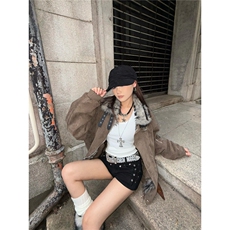 毛领座山雕宽松棉服外套男女美式高街复古十字架棉衣秋冬潮，男装棉衣，星座506A