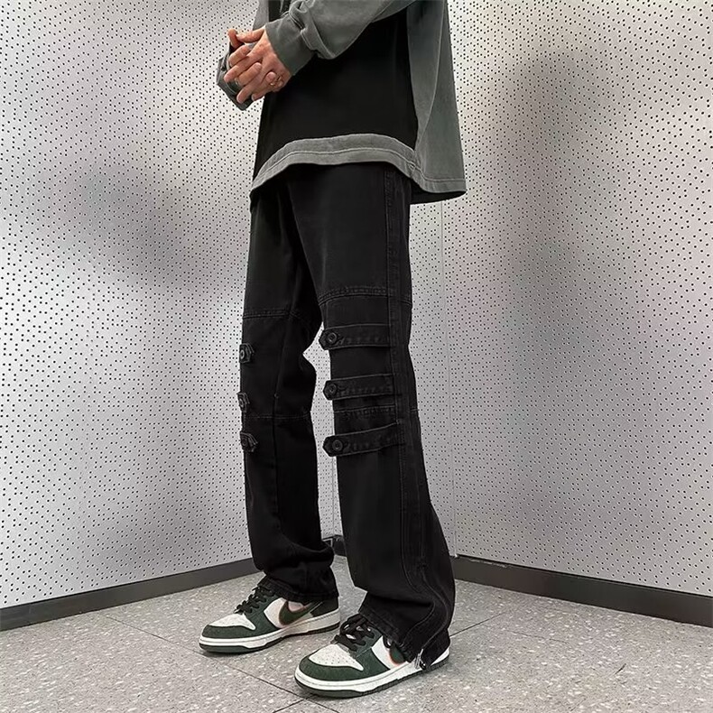 美式vibe工装牛仔裤男款设计感裤子潮牌拉链直筒微喇裤K7571-P43,男装牛仔裤,星座512-3