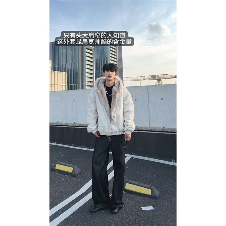 现货高品质美式高街冬季重磅硬挺短款座山雕毛领棉衣男女加厚外套,男装棉衣,电商A486