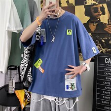 主推款夏季短袖t男潮流港风贴标重磅t恤衫A210-A8363-P35控58，男装T恤，星座210-3