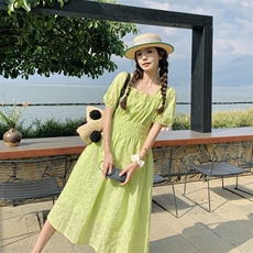 绿色森系小清新夏季新款法式肌理感甜美连衣裙女182A8559P120K188，女装连衣裙，浙宝182A