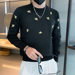 高端轻奢时尚修身毛衣男春秋小蜜蜂针织衫套头圆领长袖男 M3288图片