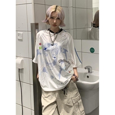 美式复古卡通少女球衣短袖T恤女宽松拼接V领休闲上衣夏TB116，男装T恤，星座1116A（原606A-3）