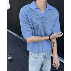 短袖t恤男夏季新款潮牌薄款vintage套头针织痞帅上衣服E11011-p40，男装T恤，星座1008