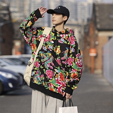 W204秋新款男女团队服大花连帽卫衣外套潮民族特色花卫衣情侣装，男装卫衣，星座115A(原星座507）