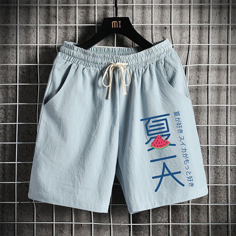 YD33192-P25亚麻短裤男大码棉麻五分裤男中裤沙滩裤网格挂拍,男装休闲裤,电商A040A