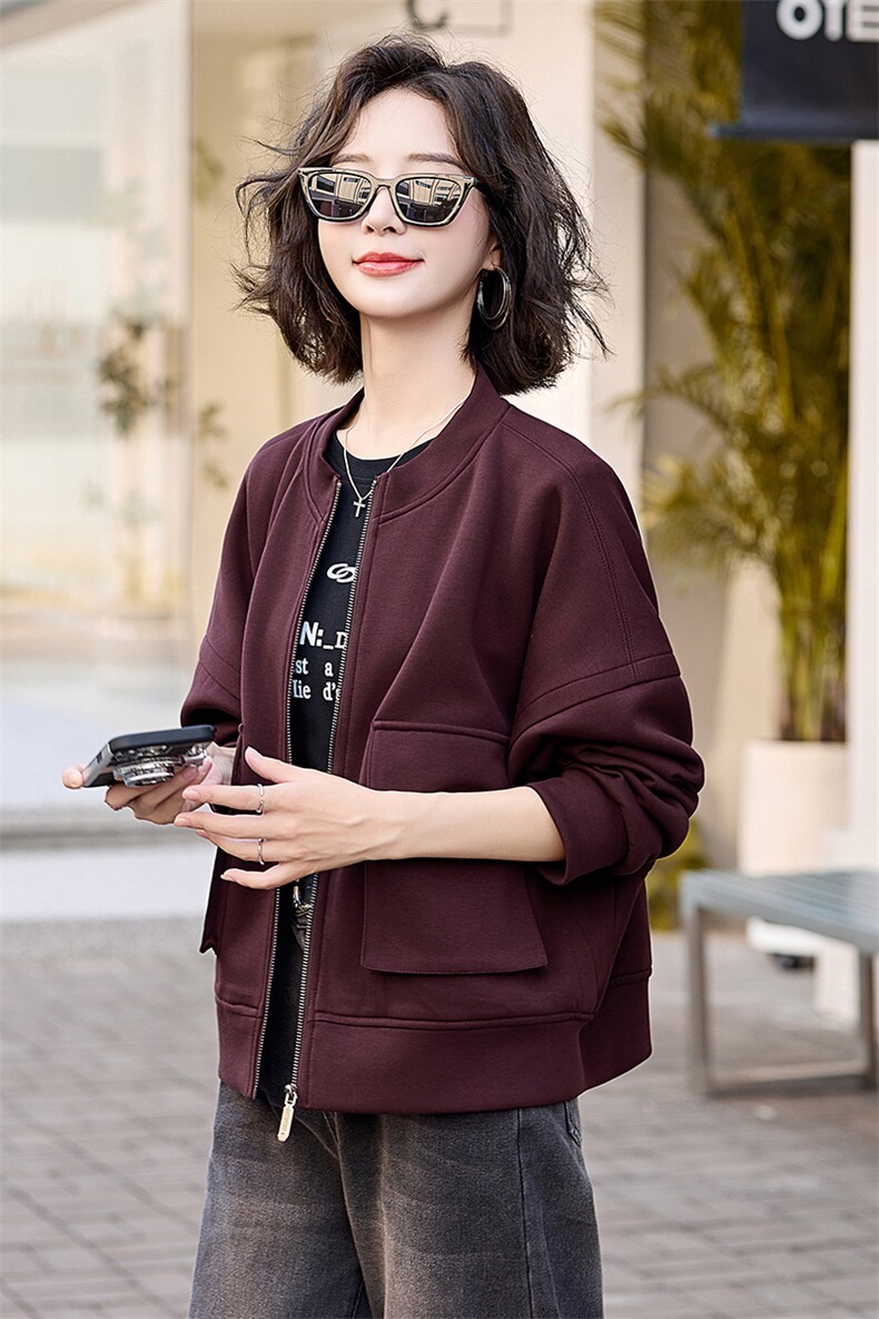 利落有型~春秋棒球立领翻盖大口袋短外套户外夹克衫工装开衫,女装短外套,美沁