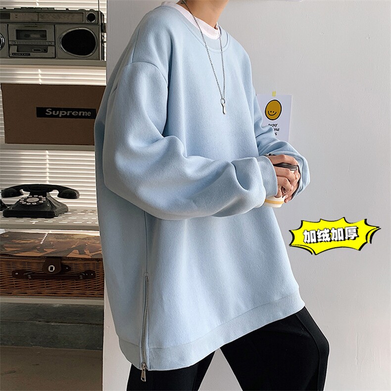 2021冬季新港风短句大码男女拉链圆领套头加绒加厚卫衣W5203-P45图片