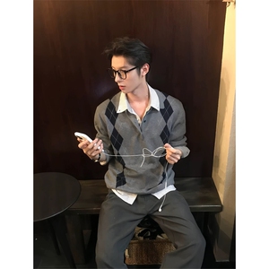 网图有货 菱格针织Polo衫提花毛衣miu系长袖外套男女 A1057-P58图片
