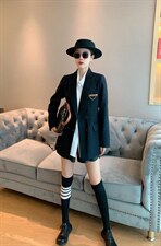 【现货】休闲韩版气质黑金纺外套，其它，水锦红