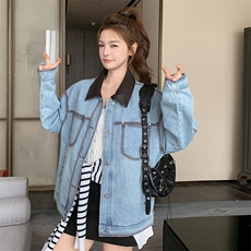 高级感拼色复古休闲牛仔外套女2025春秋新款韩系减龄甜美夹克上衣，女装短外套，2C305