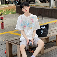万针全刺绣工艺抖音得物高品质260克重磅纯棉双纱美式高街短袖T恤，男装T恤，电商A486