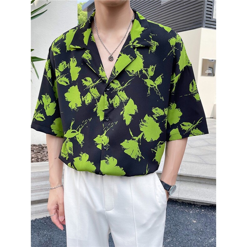 短袖衬衫男夏季古巴领夏威夷度假风休闲宽松港风复古上衣CS501,男装T恤,星座208-5