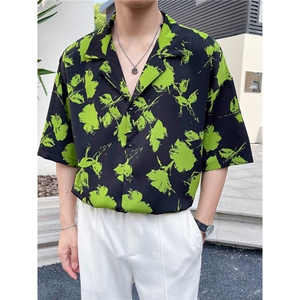 短袖衬衫男夏季古巴领夏威夷度假风休闲宽松港风复古上衣CS501图片