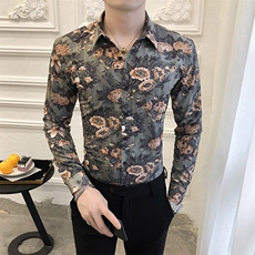 312A-5-271-P55长袖高级感秋季休闲英伦发型师韩版纯色男士衬衣，男装衬衫，星座312A-5