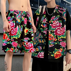 TZ02东北大花民族风风马甲短裤套装大码抖音网红同款汉服男女，男装休闲套装，星座115A(原星座507）