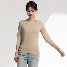 百搭打底纯色慵懒随性丝光棉七分袖T恤，女装T恤，元素羊绒