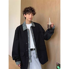 ONEARTS痞帅假两件牛仔拼接2025春秋款oversize慵懒感翻领西装男，男装西服套装，四季星座505