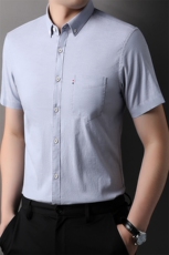 QLM18261男士夏季新款短袖格子衬衣百搭青年休闲衬衫修身免烫，男装衬衫，电商B360