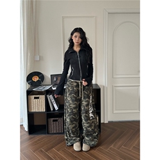 DHSS美式复古字母印花迷彩休闲裤男女宽松直筒运动显瘦百搭长裤，男装休闲裤，星座506A