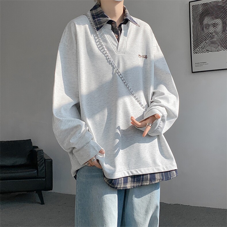现货WY10109-特批40加绒特p48撞色拼接假两件衬衫领男大码卫衣,男装衬衫,电商A059