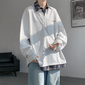现货WY10109-特批40  加绒特p48 撞色拼接假两件衬衫领男大码卫衣图片