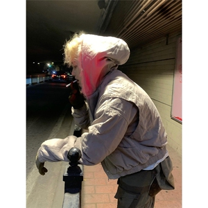 青少年美式复古小众设计感毛领连帽棉服棉衣男女短款冬季外套ins图片