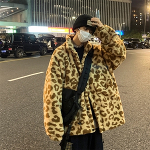 现货冬装现货中性港风宽松休闲豹纹情侣棉衣外套DM74-P105图片