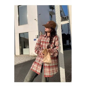 美式复古蓝色格子衬衫女宽松慵懒风春秋小众潮牌休闲百搭外套潮图片