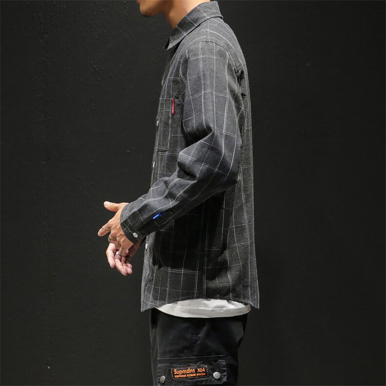 2021春秋季新款日系马切达休闲大码宽松男扣领格子衬衫C510-P40,男装衬衫,电商A001