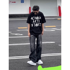 复古高街字母印花短袖男款夏季涂鸦设计高级感潮流cleanfit半袖衫，男装T恤，星座809A(原222-1)