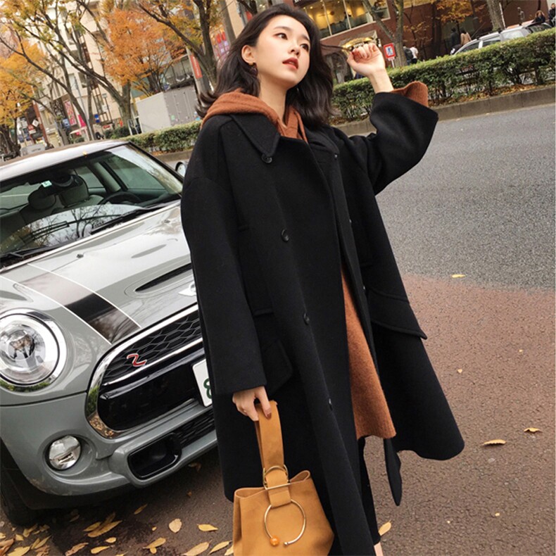 赫本风毛呢外套中长款2021年冬季新款森系宽松斗篷大衣女呢子大衣,女装毛呢外套,红依娜
