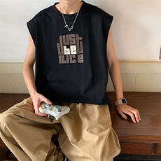 夏季港风t恤男宽松大码纯棉运动背心坎肩潮牌无袖BX010P25，男装背心/马甲，星座1204-3