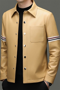 BG-G21821春秋款海宁男式头层绵羊皮真皮皮衣男翻领修身休闲夹克图片