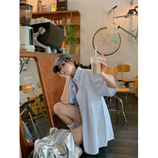 D661-P40夏季条纹卡通刺绣衬衫短袖2024年设计感小众polo领上衣，男装衬衫，星座911
