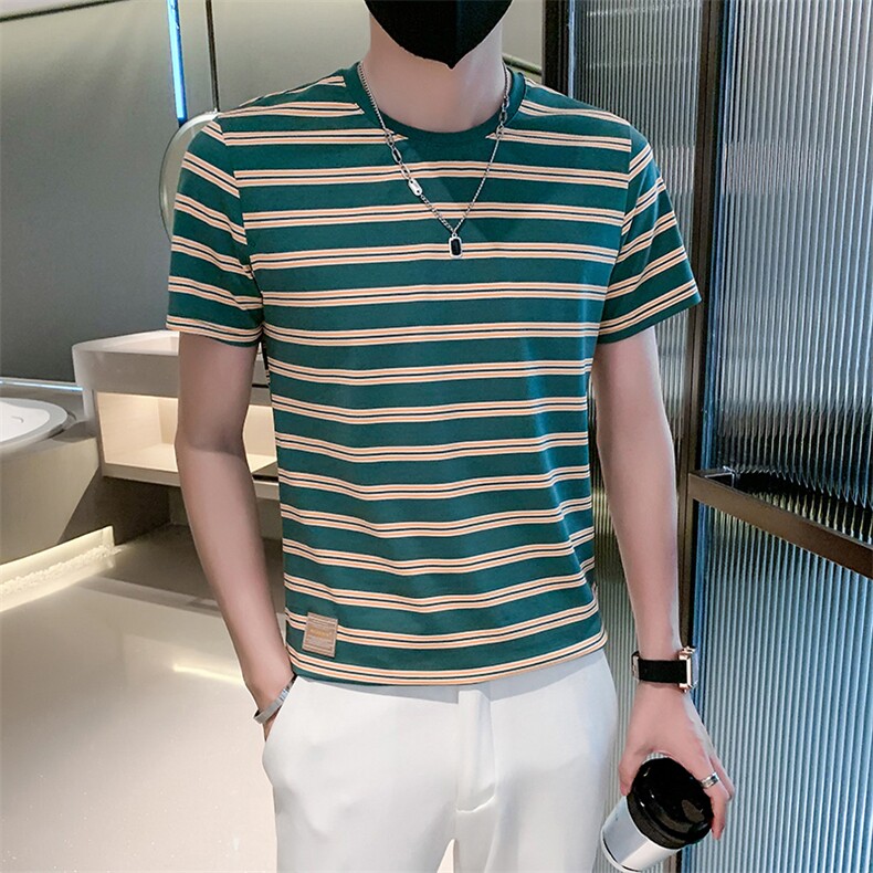 夏装小伙圆领条纹痞帅体恤男休闲上衣男士T301A-1/T38/P45,男装T恤,星座301A-1