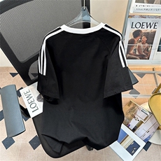 抖音得物品质夏季美式高街纯棉三条杠织带男女短袖T恤ZD588特25，男装T恤，电商A486-1