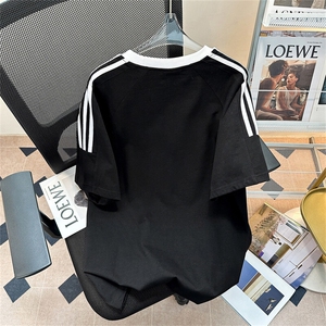 抖音得物品质 夏季美式高街纯棉三条杠织带男女短袖T恤 ZD588特25图片